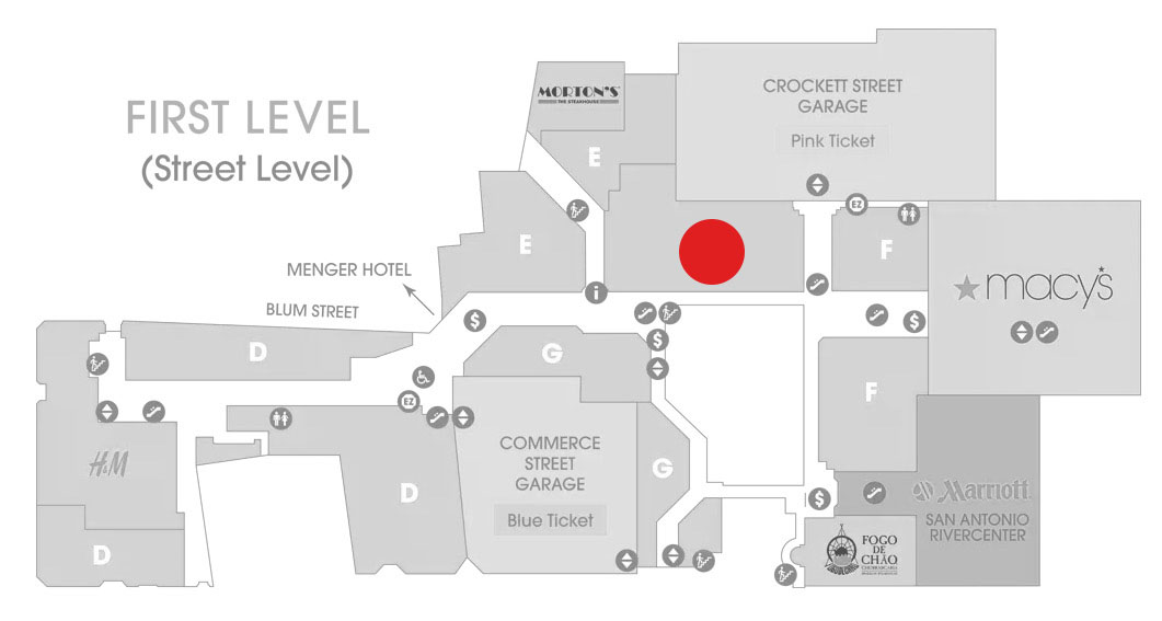 Rivercenter mall map for Champs sports