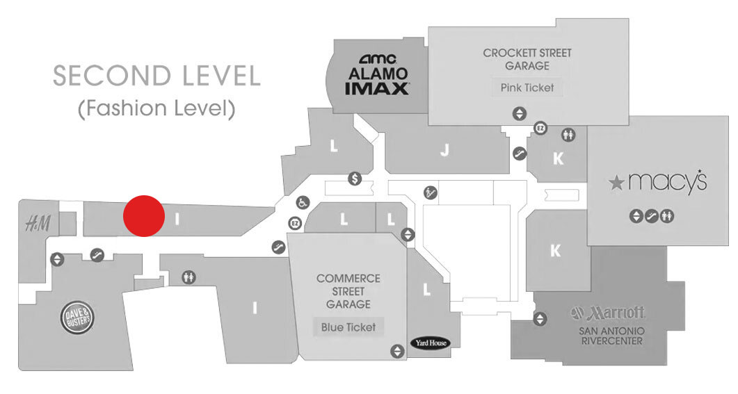 Rivercenter mall map for Hot Topic