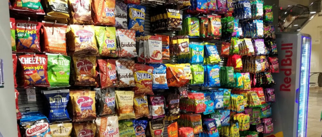 Shelf full of candy and snacks