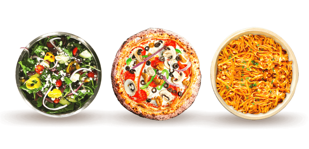 salad pizza and pasta