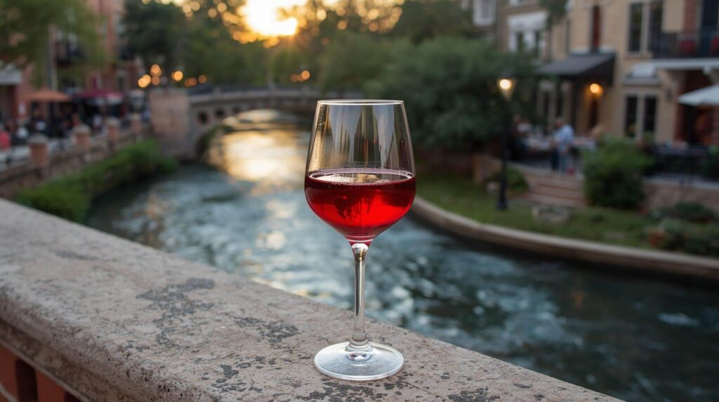wine in the San Antonio riverwalk